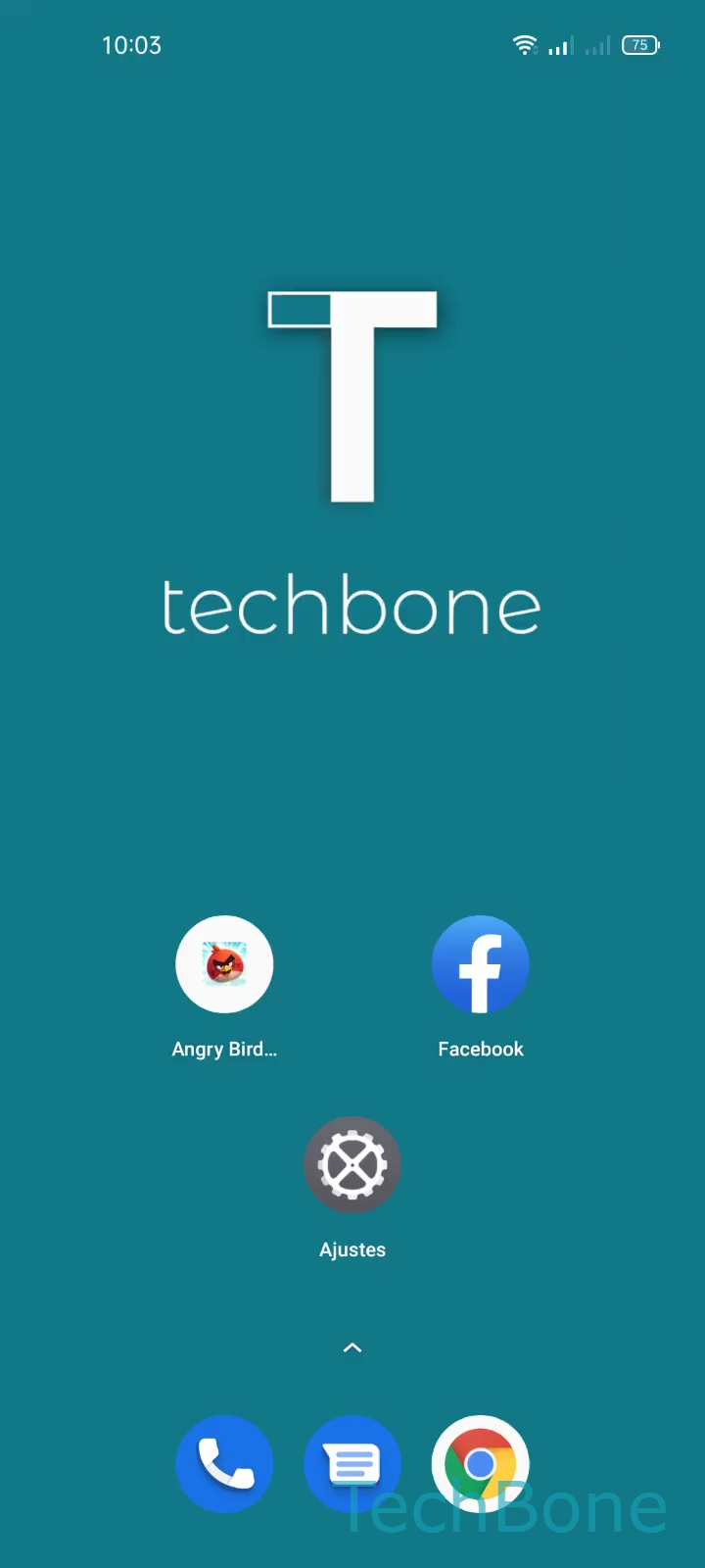 Crear Carpetas en la Pantalla de Inicio – Realme UI 2: paso 1 – Mantén presionado un Área libreen la Pantalla de inicio